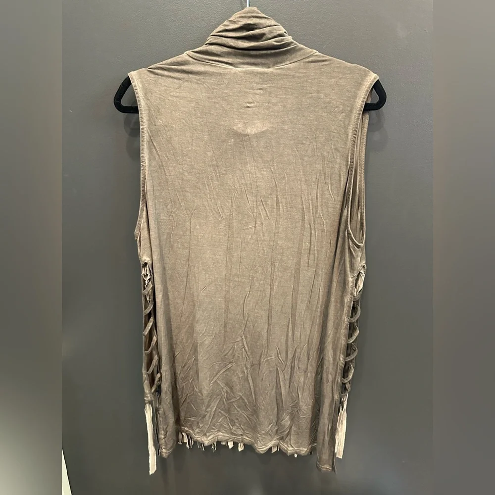 POL | Olive Green Fringe Top | Cowl Neck | Open Side Detail | Medium | NWT - Picture 7 of 7